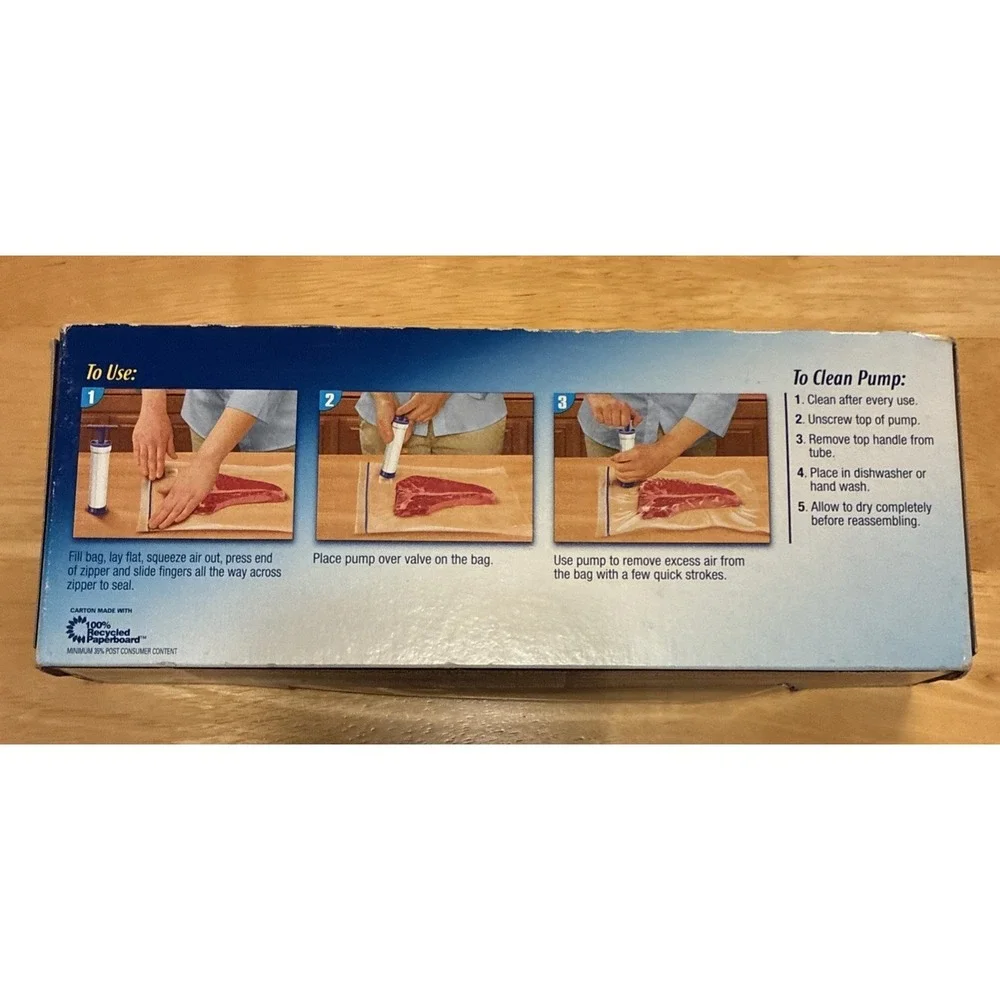 Ziploc Vacuum Starter Kit Pump and 3 One Quart Freezer Bags NOS Sealed
